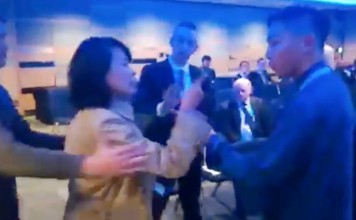 The Chinese journalist appeared to be highly agitated in the video and lashed out at a volunteer asking her to leave. Photo: Facebook