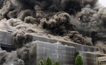 A fire at a construction site in Japan that killed four people. Photo: EPA