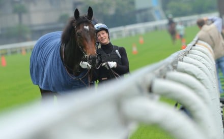 Work rider Annelie Ackerman walks Flintshire back to the stable after a steady gallop in readiness for Sunday's HK$16.5 million Longines Hong Kong Vase at Sha Tin. Photos: Kenneth Chan