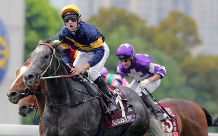 Tommy Berry celebrates aboard Chautauqua after winning the Chairman's Sprint Prize on Sunday. The Jockey Club has no plans to change the format of the race. Photo: Kenneth Chan