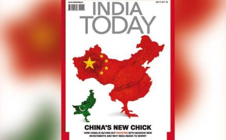 The cover of India Today’'uses a map of China shaped as a large chicken and Pakistan as a smaller chick to illustrate a story titled “China’s New Chick”, about growing Chinese investments in Pakistan and the resulting concern for India. Photo: Handout