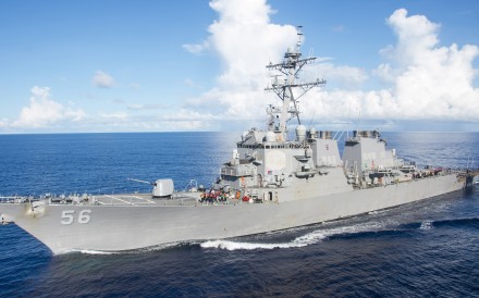 The guided-missile destroyer USS John S. McCain manoeuvres alongside the amphibious assault ship USS Bonhomme Richard (unseen) for refuelling in the Philippine Sea in June. The destroyer sailed within 12 nautical miles of the China-claimed Mischief Reef in the South China Sea on August 10. Photo: EPA / US Navy The guided-missile destroyer USS John S. McCain manoeuvres alongside the amphibious assault ship USS Bonhomme Richard (unseen) for refuelling in the Philippine Sea in June. The destroyer sailed within 12 nautical miles of the China-claimed Mischief Reef in the South China Sea on August 10. Photo: EPA / US Navy