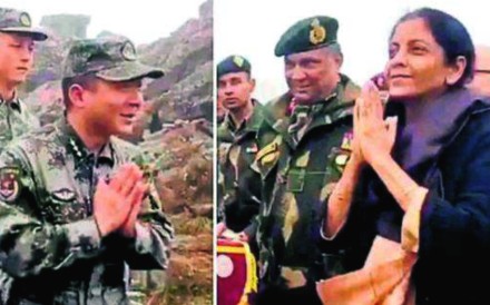 India’s defence minister Nirmala Sitharaman greeted Chinese soldiers with a namaste on the border between the two countries. Photo: Handout