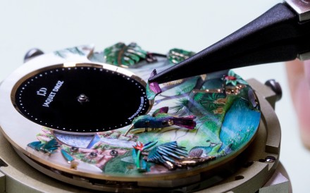 The dial of the Tropical Bird Repeater watch by Swiss watchmaker Jaquet Droz.