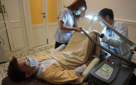This promotional image from Lelux Hospital shows a man undergoing a penis whitening procedure. Photo: AFP