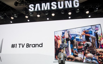 Joe Stinziano, executive vice-president of Samsung Electronics America, speaks at the company’s keynote presentation during the 2018 Consumer Electronics Show (CES) in Las Vegas. Photo: Bloomberg