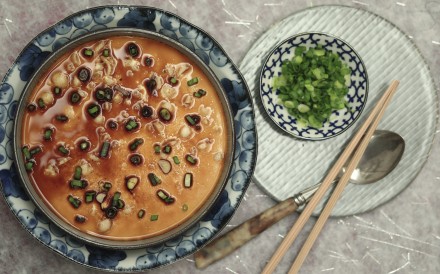 Chinese steamed custard with conpoy, minced pork and mushrooms. Photography: Jonathan Wong. Styling: Nellie Ming Lee