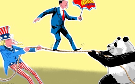 The goal for many nations is to maximise the economic benefit of China’s rise while retaining the benefits of US security protection. But the balancing act required to reach this goal is becoming more like a tightrope walk. Illustration: Craig Stephens