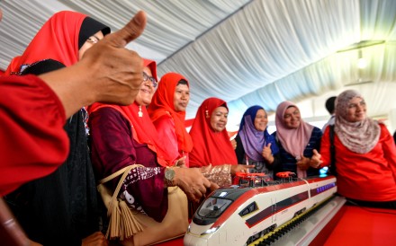 A train model of the East Coast Rail Link (ECRL) project during the ground breaking ceremony in Kuantan, Malaysia, on August 9, 2017. Photo: Xinhua