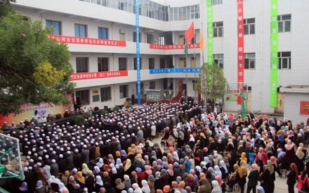 Pingliang Arabic School in Gansu hosts its autumn semester opening ceremony, but the school will not survive beyond the end of December if authorities have their way. Photo: Handout.