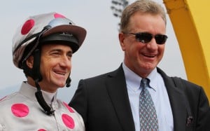 Douglas Whyte and Tony Millard in happier times. The South African duo last combined in the 2012 Champions Mile more than 18 months ago, but Whyte will ride Millard's Speedy Sandy in a leg of the International Jockeys' Championship on Wednesday night. Photo: Kenneth Chan