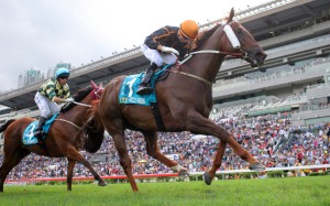 Able Friend (Joao Moreira) wins the Champions Mile at Sha Tin on May 3.
