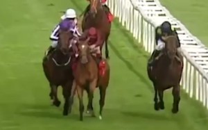 Simple Verse and Bondi Beach lock horns in the closing stages of the St Leger at Doncaster. Photo: Youtube