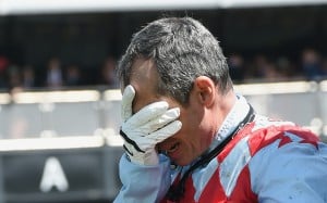 A distraught Gerald Mosse is inconsolable after Red Cadeaux broke down in the Melbourne Cup. This picture tells the story of the race, and of racing in general, as much as any other picture taken on the day. Photo: AP 