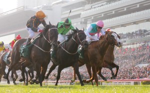 Able One just hold off Cityscape and Xtension in a blanket finish to win the Hong Kong Mile. Photo: Kenneth Chan