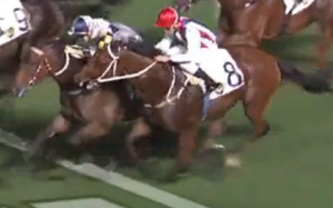 Anticipation (red cap) bites Victory Magic at his last start when finishing third. He can break through in Saturday’s Triple Trio. Photo: HKJC