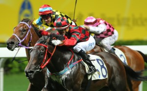 Race 3, Top Bonus, ridden by Joao Moreira, won the class 4 over 1200m at Happy Valley. 24JUN15