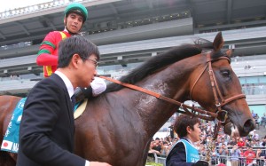 Jockey Joao Moreira and trainer Noriyuki Hori dissect Maurice’s Champions Mile win last month. Photo: Kenneth Chan