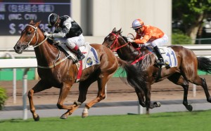 Clever Beaver races away to win the Members Cup, eclipsing Love Shock after Joao Moreira produced a rare poor ride on the three-year-old. Photo: Kenneth Chan