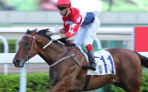 Joao Moreira celebrates after Joyful Trinity’s win earlier this month. Photos: Kenneth Chan