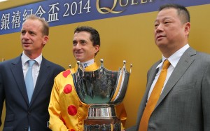 Trainer Richard Gibson, jockey Douglas Whyte and owner Pan Sutong in happier times. Photos: Kenneth Chan