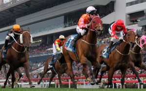 Tommy Berry guides Helene Paragon to victory in the Group One Stewards’ Cup at Sha Tin on Monday. Photos: Kenneth Chan