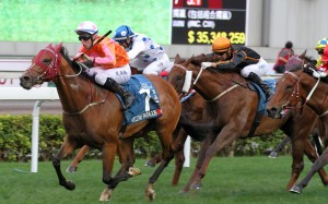 Helene Paragon wins the Stewards’ Cup at Sha Tin. Photos: Kenneth Chan.