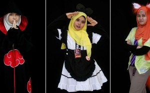 Some of the costumes worn by Muslim women at the Hijab Cosplay event. Photo: AFP