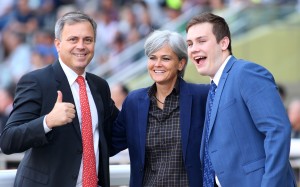 Trainer Caspar Fownes, his sister Fenella and son Ryan pose for the cameras after another win at Happy Valley on Sunday. Photos: Kenneth Chan