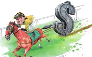 Joao Moreira carries hundreds of millions in betting at every meeting in Hong Kong. Illustration by Craig Stephens