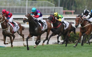 Chad Schofield lifts Singapore Sling to victory in the Classic Cup at Sha Tin on Sunday. Photos: Kenneth Chan