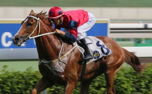Joao Moreira guides The Golden Age to victory in the Group Three Lion Rock Trophy. Photos: Kenneth Chan