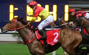 Umberto Rispoli salutes as Starlight takes out the last race at Happy Valley on Wednesday night. Photos: Kenneth Chan