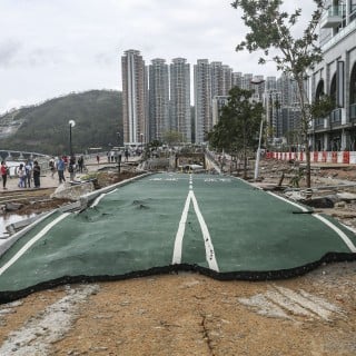 Tseung Kwan O Waterfront Park is left destroyed by Typhoon Mangkhut. Photo: Sam Tsang