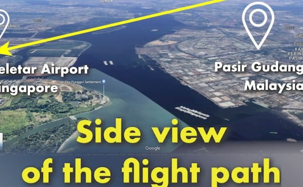 A still from the Malaysian Transport Ministryâ€™s video showing a flight path to Singaporeâ€™s Seletar Airport over Malaysian airspace. Photo: Facebook