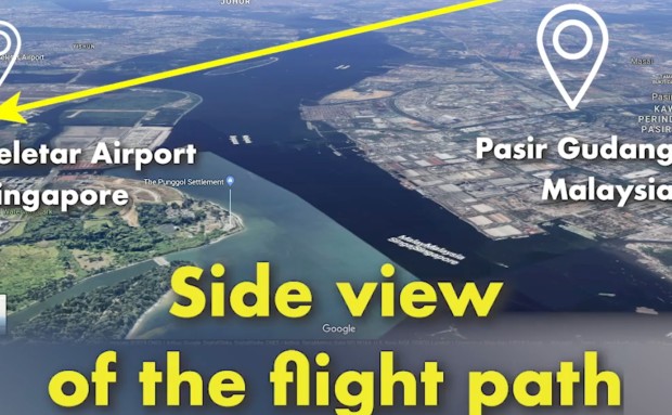 A still from the Malaysian Transport Ministryâ€™s video showing a flight path to Singaporeâ€™s Seletar Airport over Malaysian airspace. Photo: Facebook