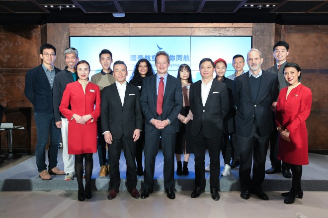 Mr Hogg (centre front) and the partners for Cathay Pacific’s renewed community engagement strategy at the launch ceremony.