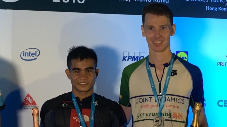 'Stingray' Onifa and Brian McFlynn stand triumphant on the finishing line. Photos: Handout