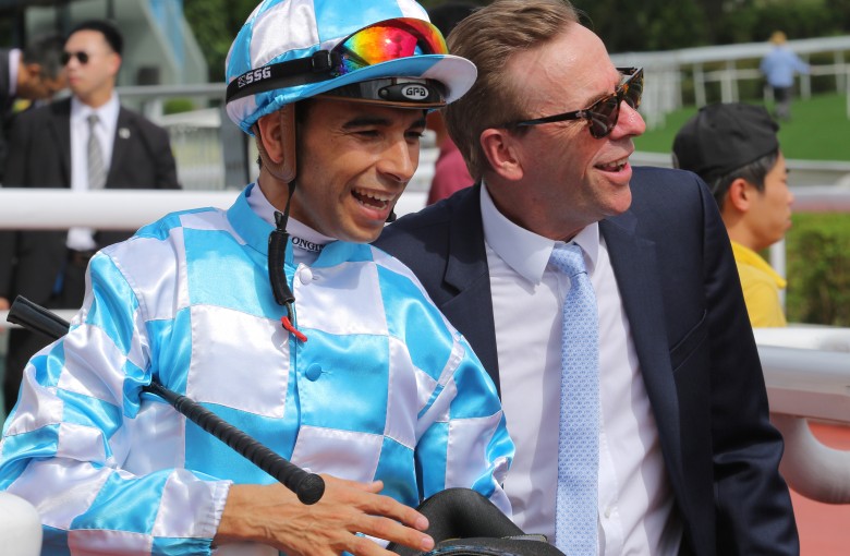 Joao Moreira was all smiles early in the day after winning on John Size-trained Diego Kosta, but his day was soured after incurring a three-day ban. Photo: Kenneth Chan