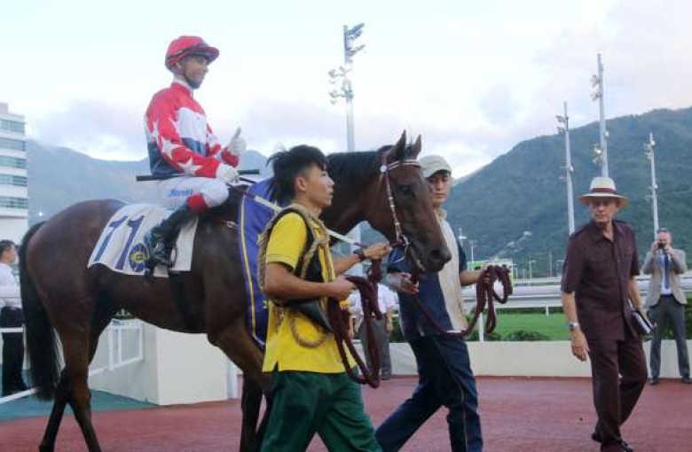 Race 10, JOYFUL TRINITY ridden by Joao Moreira, won the Celebration Cup(Group 3, 1400m) at Sha Tin. John Moore(right). 01OCT16