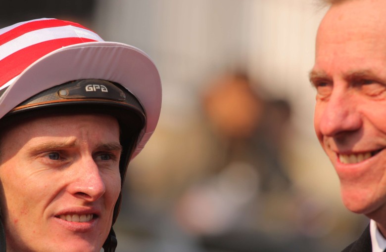 Jockey Zac Purton with trainer John Size. Photos: Kenneth Chan