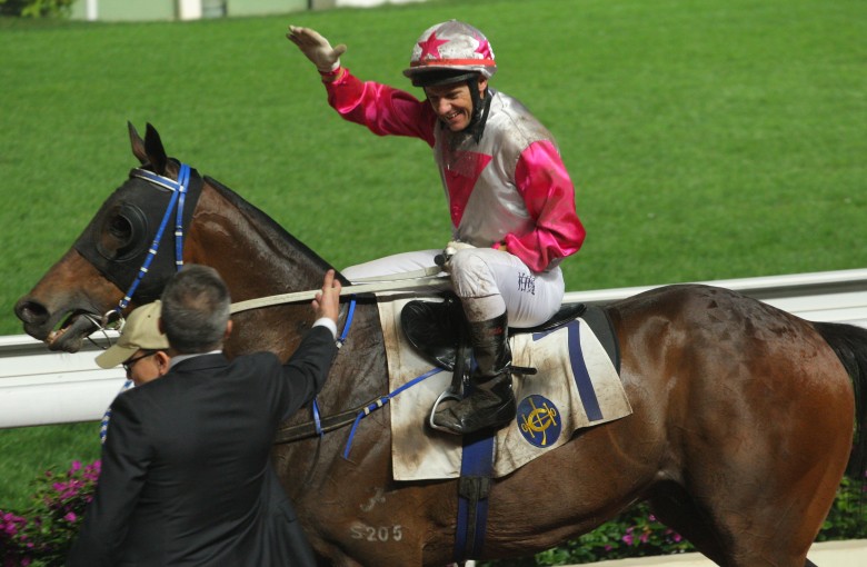 Brett Prebble celebrates Sweet Bean win at Sha Tin in January. Photos: Kenneth Chan