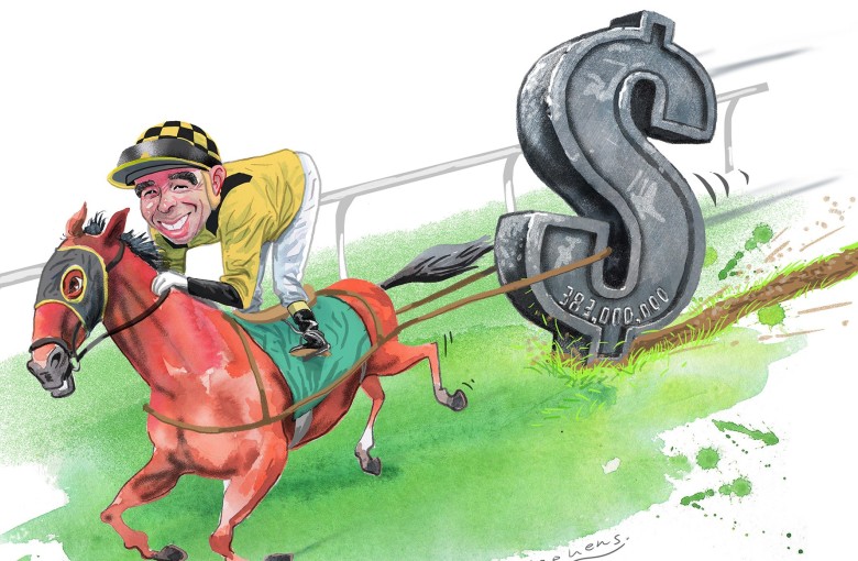 Joao Moreira carries hundreds of millions in betting at every meeting in Hong Kong. Illustration by Craig Stephens