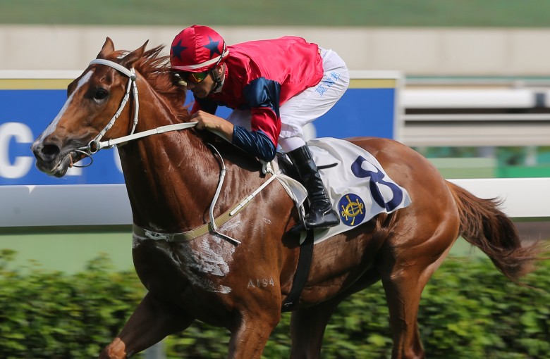 Joao Moreira guides The Golden Age to victory in the Group Three Lion Rock Trophy. Photos: Kenneth Chan