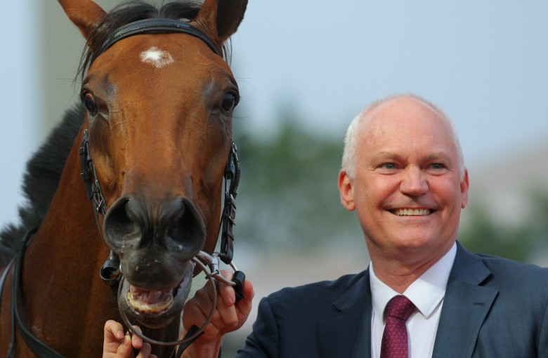 Trainer David Hall with Little Giant. Photos: Kenneth Chan