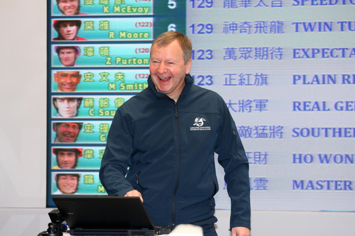 Jockey Club chief executive Winfried Engelbrecht-Bresges calls the shots on Monday at the IJC draw. Photo: Kenneth Chan