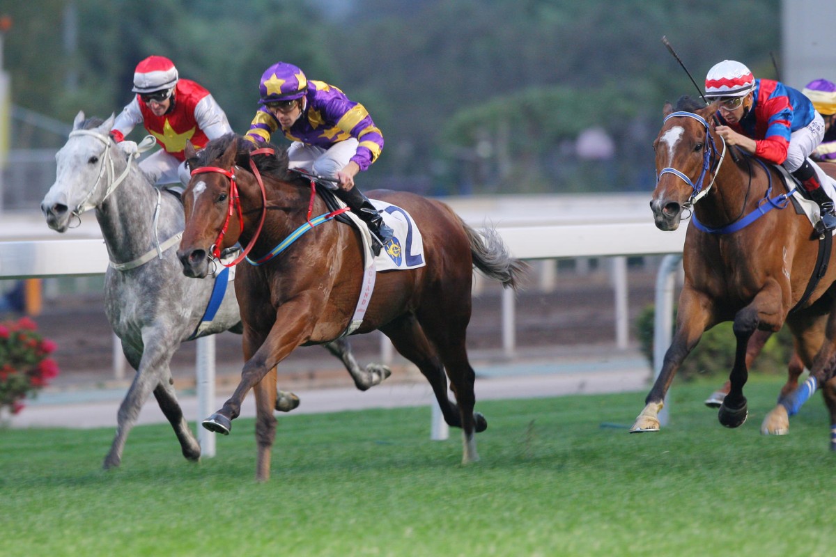 Tye Angland steers the talented Mirage to the line to win the last race at Sha Tin on Sunday, giving trainer John Size his 800th winner in Hong Kong. Photos: Kenneth Chan