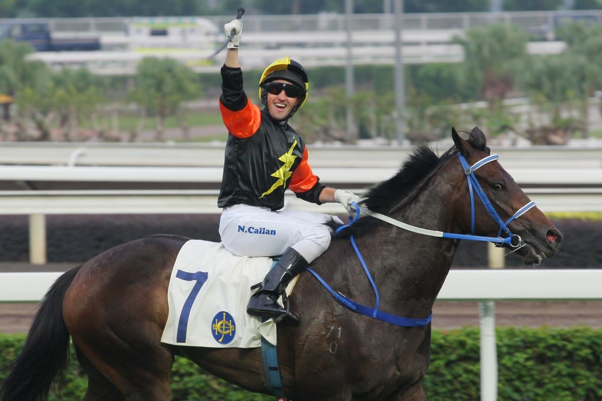 Neil Callan returns to the winner's circle on the brilliantly named Pikachu. Photo: Kenneth Chan