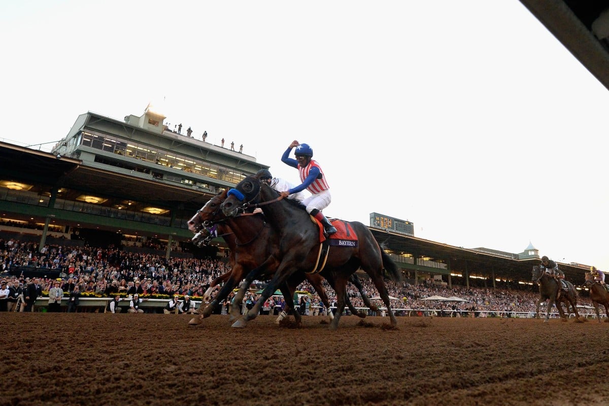 Jockey Martin Garcia celebrates winning the 2014 Breeders' Cup Classic on Bayern at the historic Santa Anita racetrack. Photo: AFP