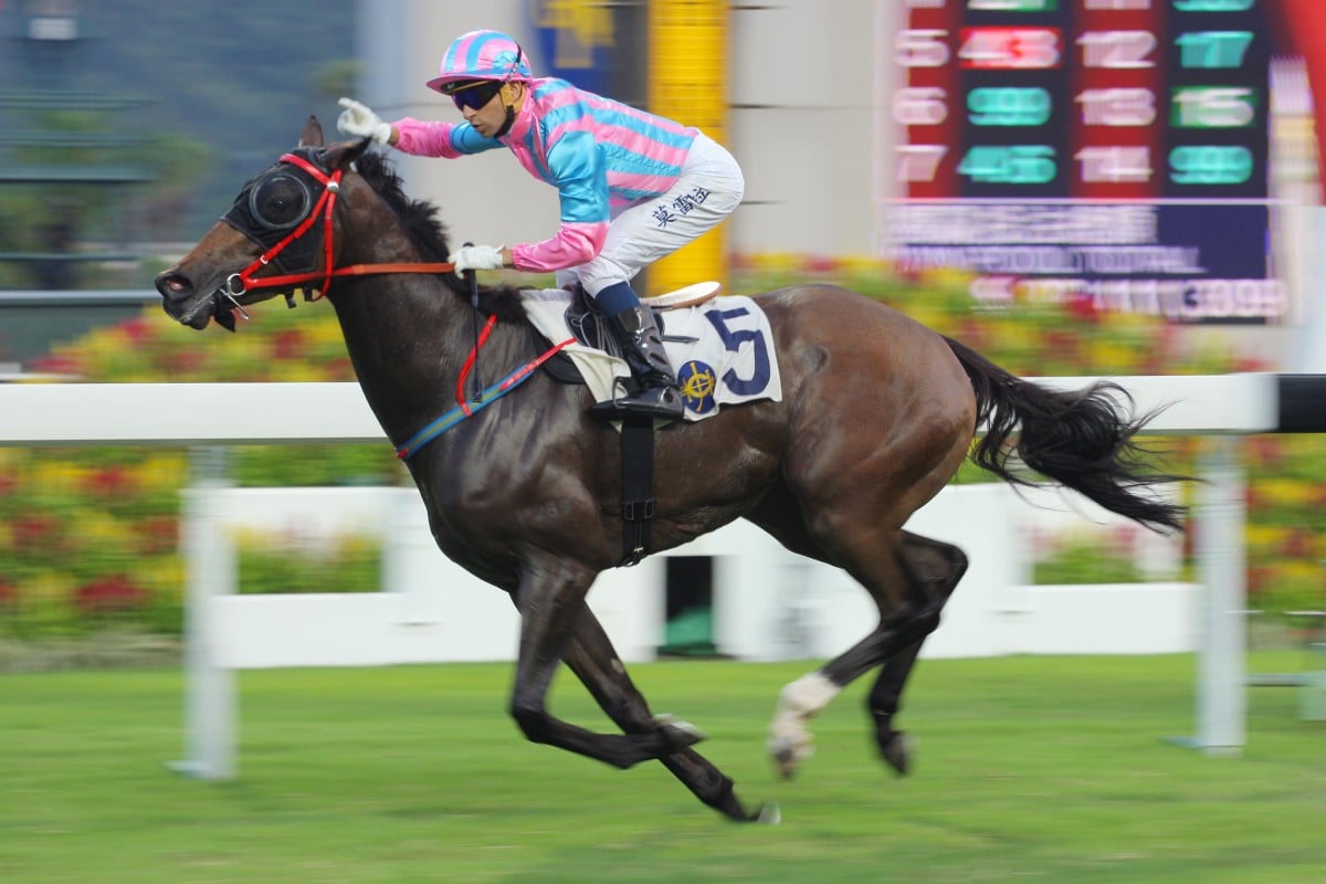 Khaya (Joao Moreira) wins in Class Two on National Day. Last time out, he missed the start, raced too far back, but made good ground late. He gets his chance to atone here. Photos: Kenneth Chan
